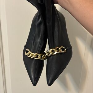 Zara Black Ankle Boots with Gold Chain